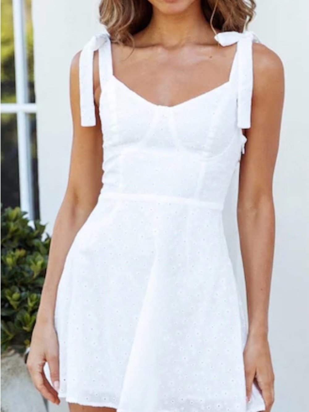 Hello Molly - You and I Tonight Dress - White Tie-Shoulder Eyelet -size S